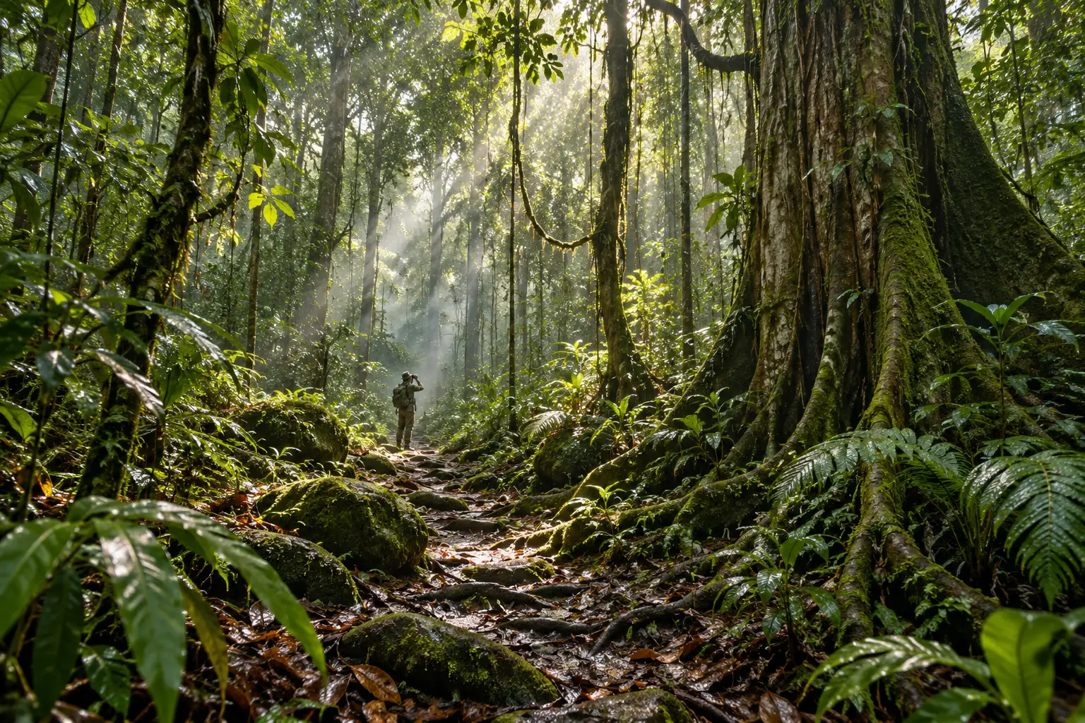 Sunlight through the canopy of Sinharaja rainforest